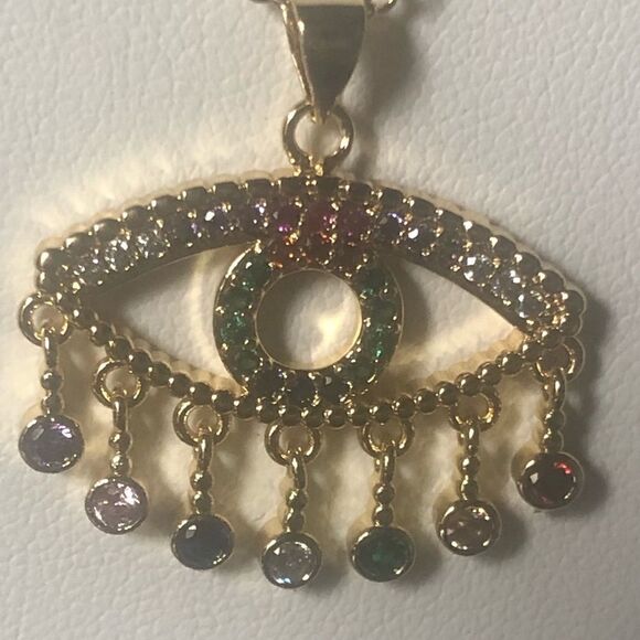 Necklace Nazar rhinestone Cooper mosaic zinc alloy - Picture 5 of 9